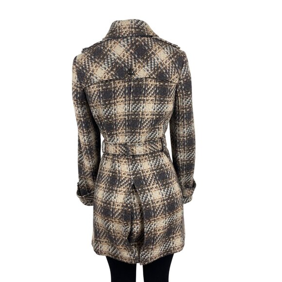 Dkny Women's Gray and Beige Plaid Double Breasted Peacoat Jacket Size 8 - Picture 4 of 14